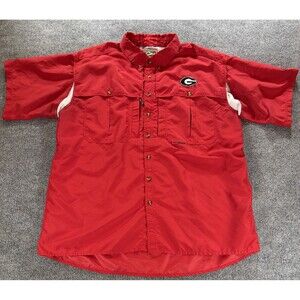 UGA Georgia Bulldogs Drake Red Short Sleeve Button Vented Fishing Shirt Mens XL